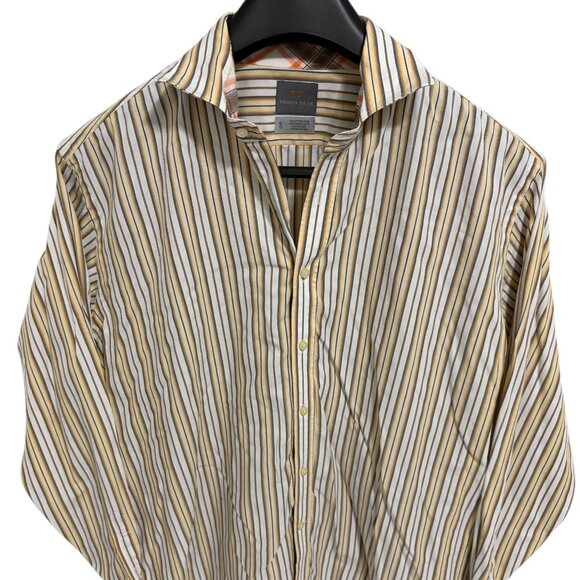 Thomas Dean Mens XL/TG Button Down Shirt Taupe Striped Flip Cuffs - Picture 1 of 6